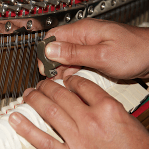 Harmonisation d'un piano à l'aide d'un pique-marteaux ; cette opération a une incidence directe sur le timbre de l'instrument